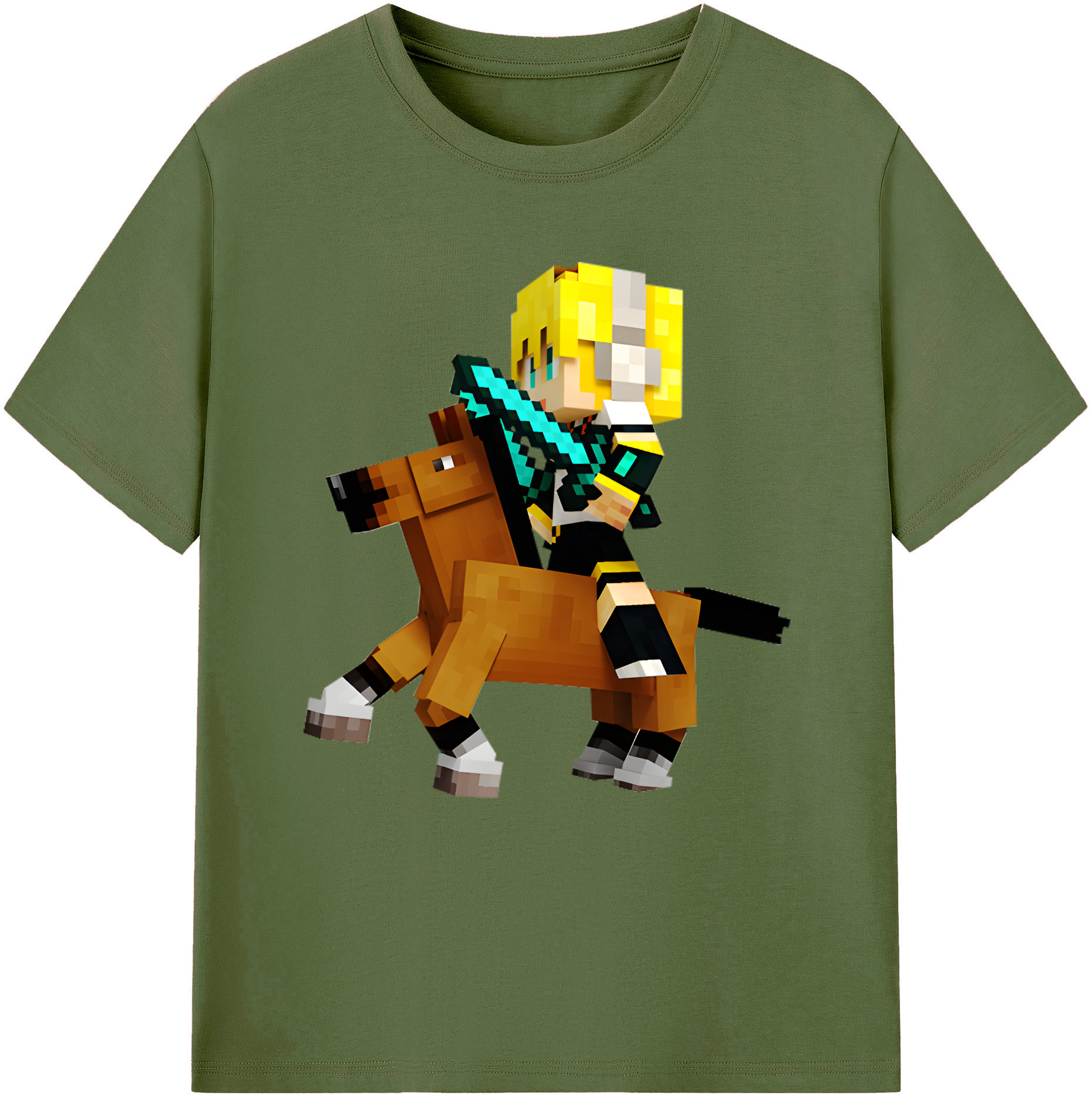 （画像用） マインクラフト ブロックの世界 Minecraft MC Block world 綿100％半袖Tシャツ（フロントプリント）